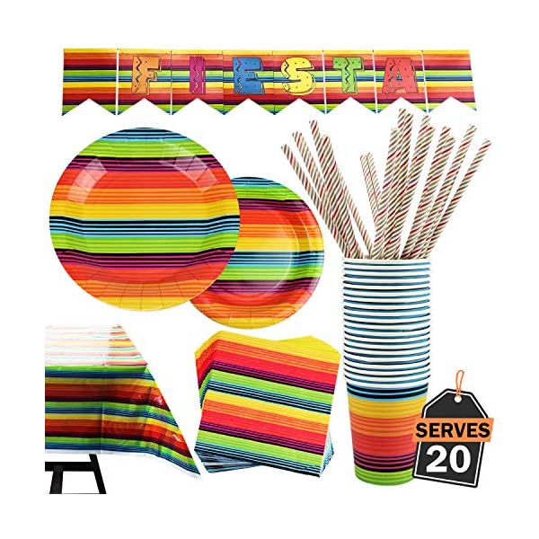 202Piece Mexican Fiesta Party Decorations Set Featuring Fiesta Plates