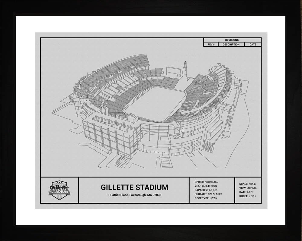 Amazon Com New England Patriots Gillette Stadium Framed Blueprint Wall Art Posters Prints