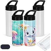 4 Pack Kid Sublimation Sports Water Bottle Blanks, 15 Oz Sublimation Tumblers Bulk Leak Proof Stainless Steel Bottles Flask with Portable Handle, Individually Boxed