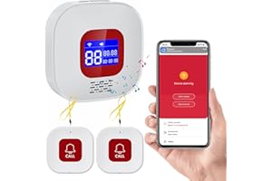 eMylo Caregiver Pager Wireless Call Buttons,Smart Monitoring System Call Bell,Emergency Button for Elderly Senior Compatible with Tuya/Smart Life(1 Receiver + 2 Panic Emergency Buttons)