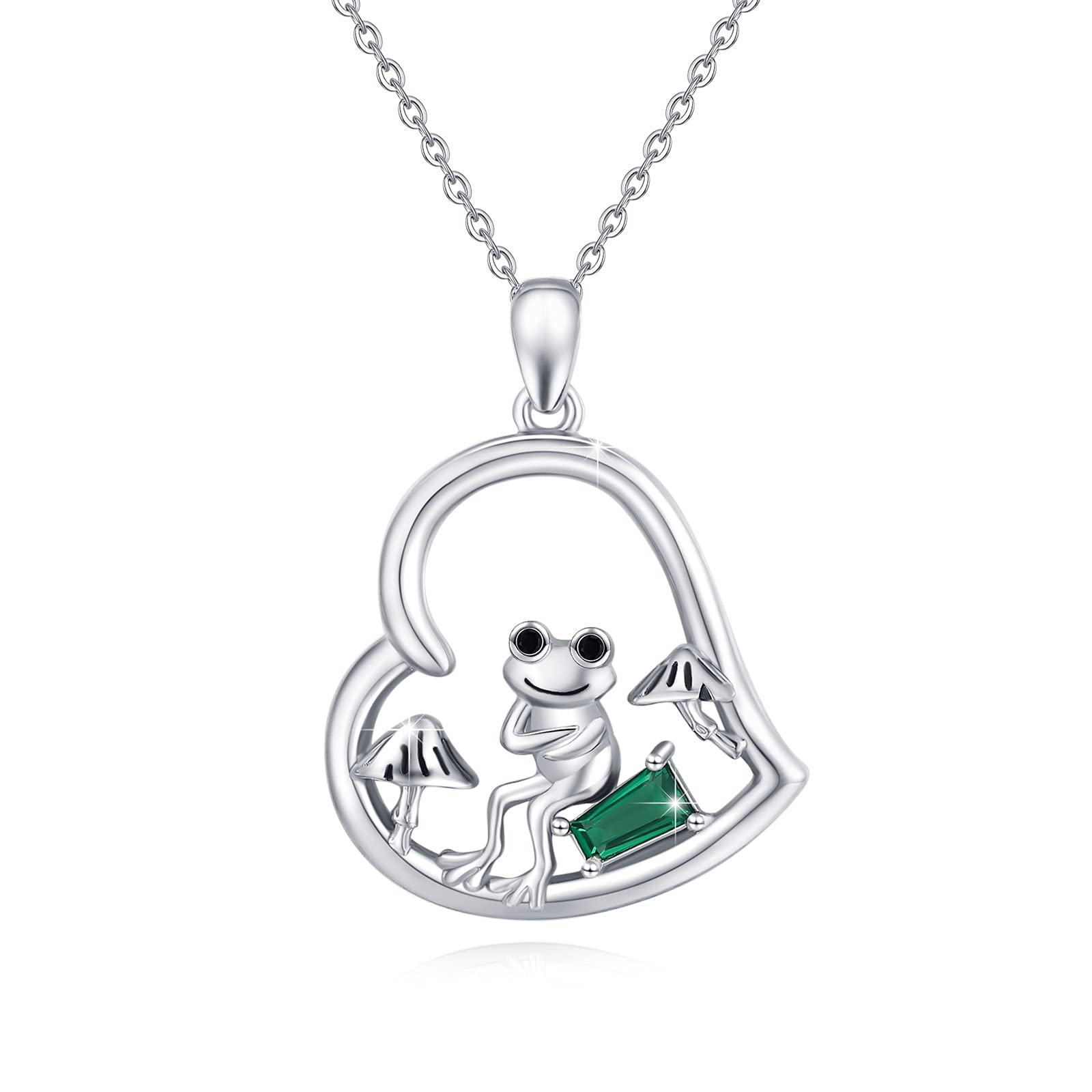 JFASHOP Frog Necklace 925 Sterling Silver Mushroom Pendant Heart Necklaces Cute Animal Jewellery Frog Gifts Valentines for Women Girls Men