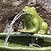 Sunnydaze Ceramic Solar-Powered Water Fountain - Green Glaze - Low-Voltage Submersible Pump with Filter - Frog