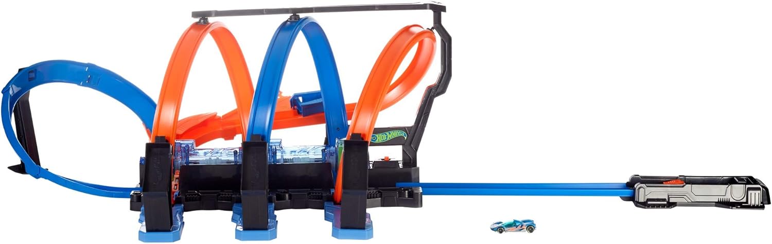 Hot Wheels Corkscrew Crash Track with 3 Motorized Speed Boosters, 3 Crazy Corkscrew Loop 14-inches High, 3 Crash Zones, Drop-In Ramp, Vehicle Storage, Large-Scale Set, Ages 5 and Older: Toys & Games