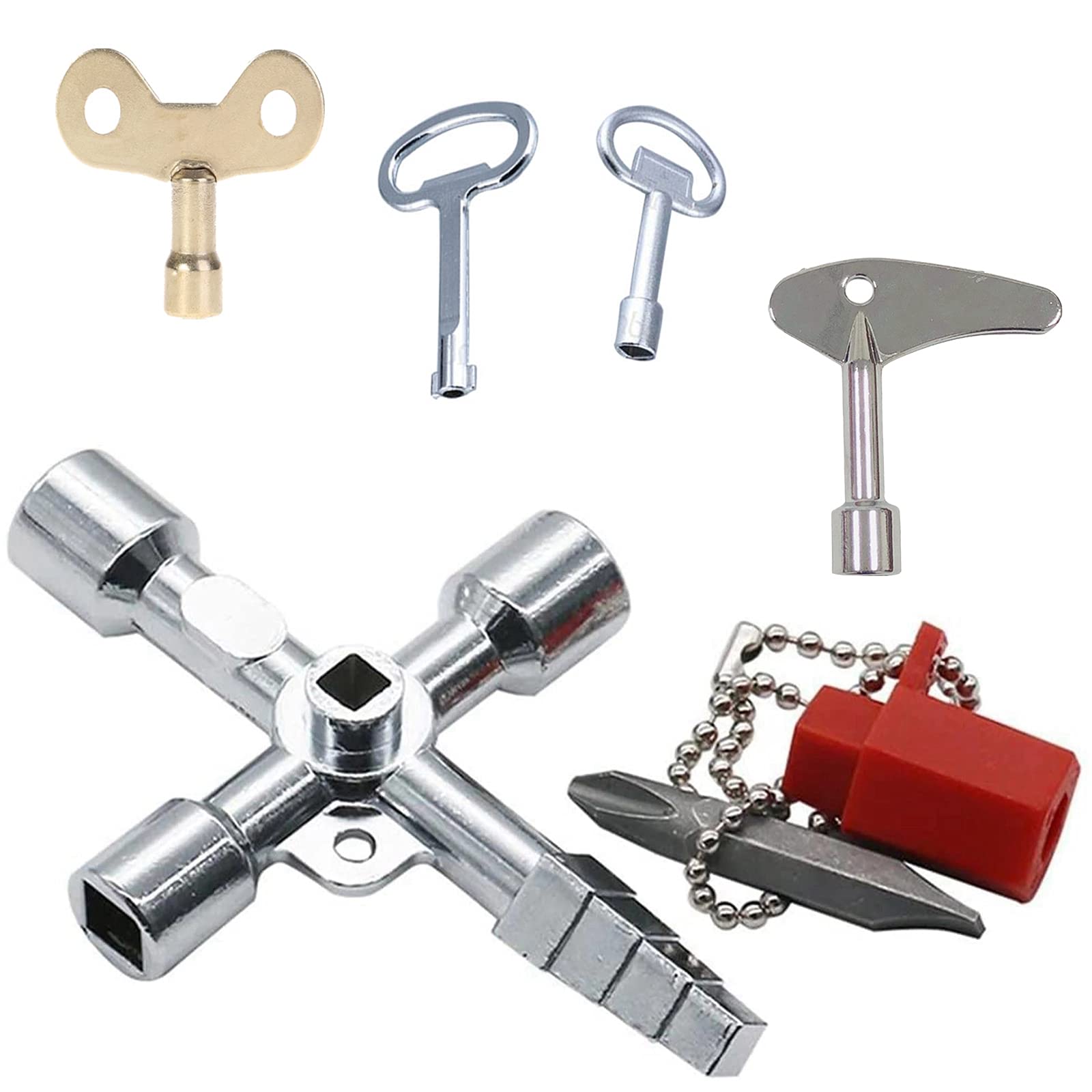 UKUSI Electricity Key,5PCS Brass Radiator Keys SetGas Meter Box Key Radiator Bleed Key Square Triangle Round Key Water Tap Faucet Open-Key Wrench for Opening and Locking
