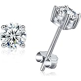 Moissanite Stud Earrings Lab Created Diamond 18K White Gold Plated 925 Sterling Silver Earrings Jewelry Gifts for Women Men, GRA Certificated