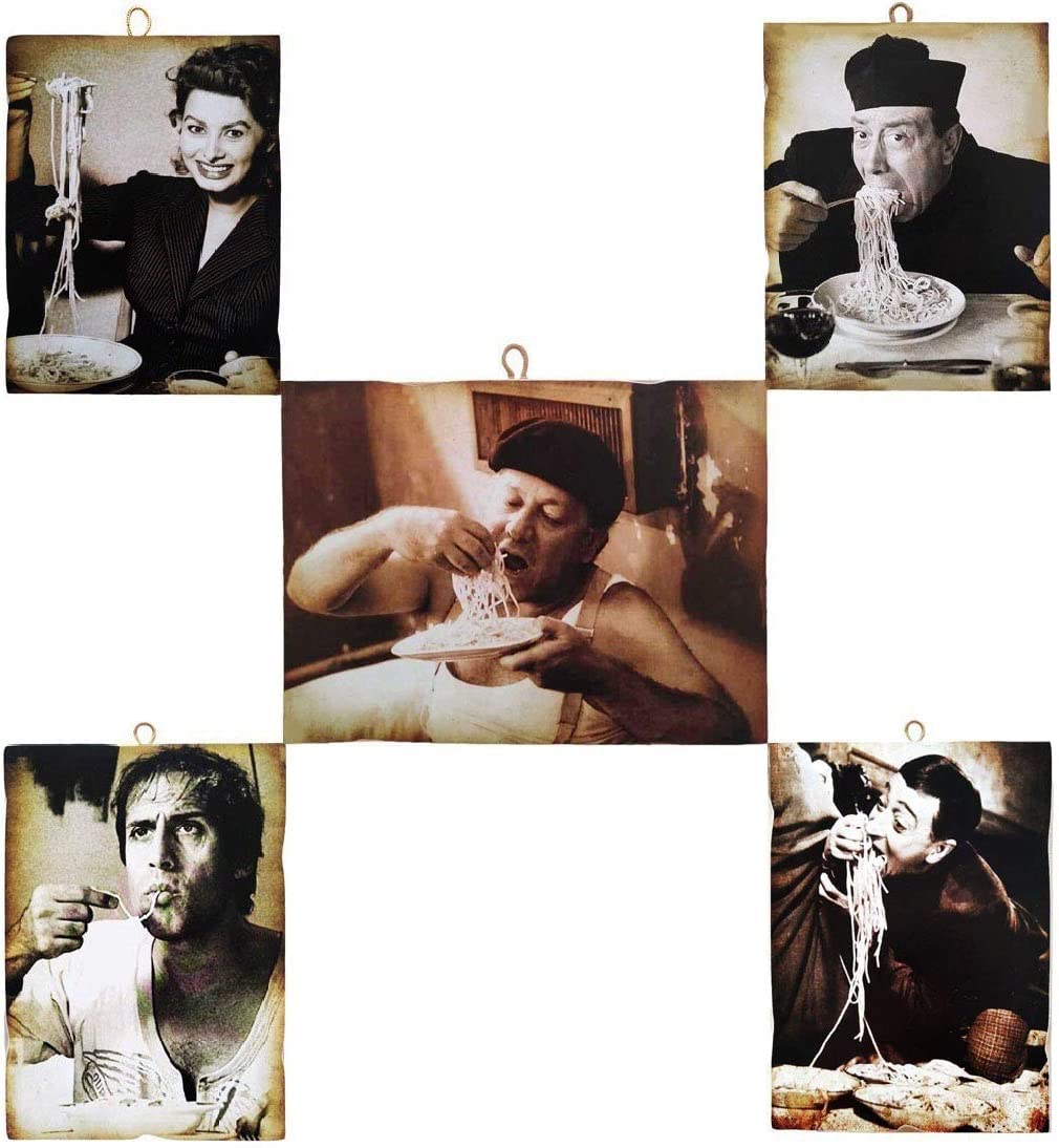 KUSTOM ART Set of 5 Vintage Style Famous Actors Fantozzi (Village)/Celentano/Sofia Loren/Totò/Don Camillo (Fernandel) -