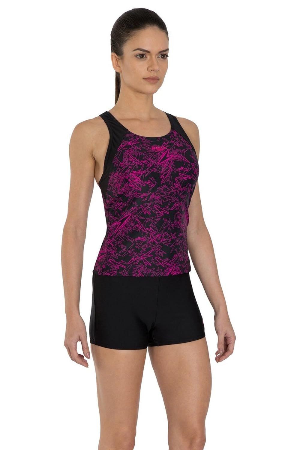 speedo female swimwear boom allover print tankini with boy leg