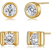 ALRNBY Gold Stud Earrings for Women 2 Pairs Diamond Stud Earrings Set Non Tarnish Dainty 18K Gold Plated Cubic Zirconia Stud Earrings Pack Stack Jewelry Gift Trendy Jewelry