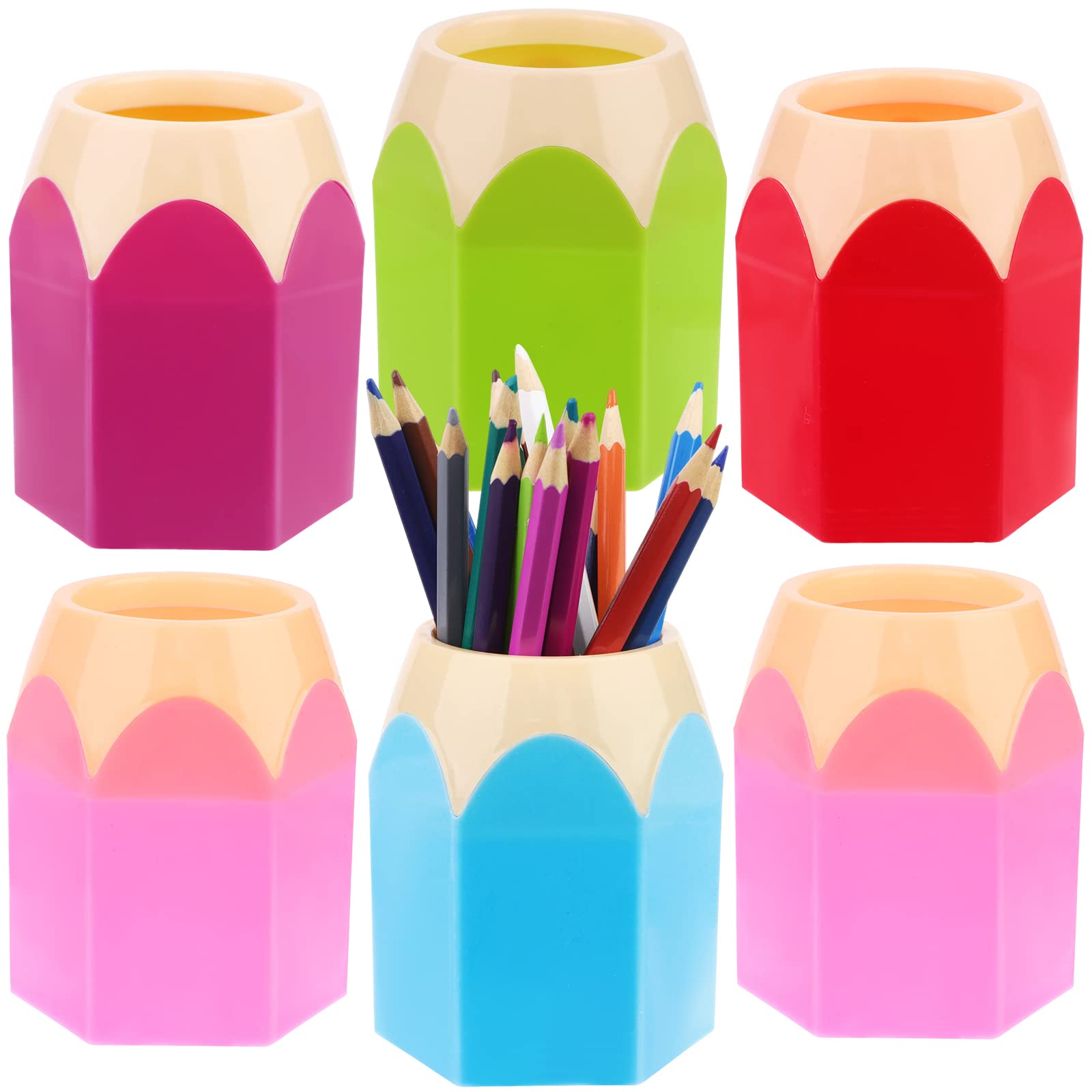 Liuuuu 6 Pieces Plastic Pen Vase, Pencil Shaped Holder, Storage Organizer With Creative Tip Design, Stationery Desk Tidy Container