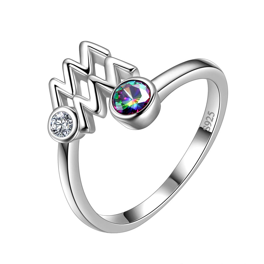 Aurora Tears Aquarius Ring Zodiac Adjustable Rings 925 Sterling Sliver Mystic Rainbow Topaz Constellation Open Ring Horoscope Jewellery Gift for Women and Girls DR0087P