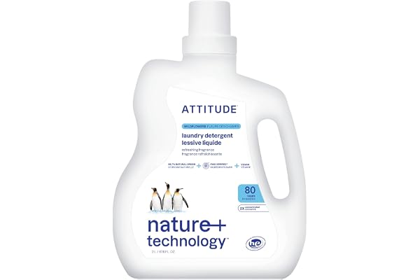 ATTITUDE Liquid Laundry Detergent, EWG Verified, HE Compatible, Plant-Based & Vegan, Laundry Soap, Made in Canada, Wildflower