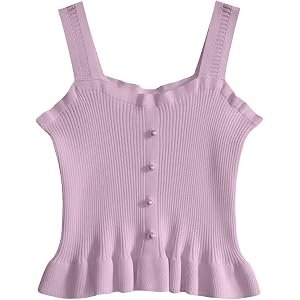 Girls Tank Tops Ruffle Hem Camisole Kids Sleeveless Button Down Undershirts Toddler Flowy Dance Shirts Knitted Camisoles