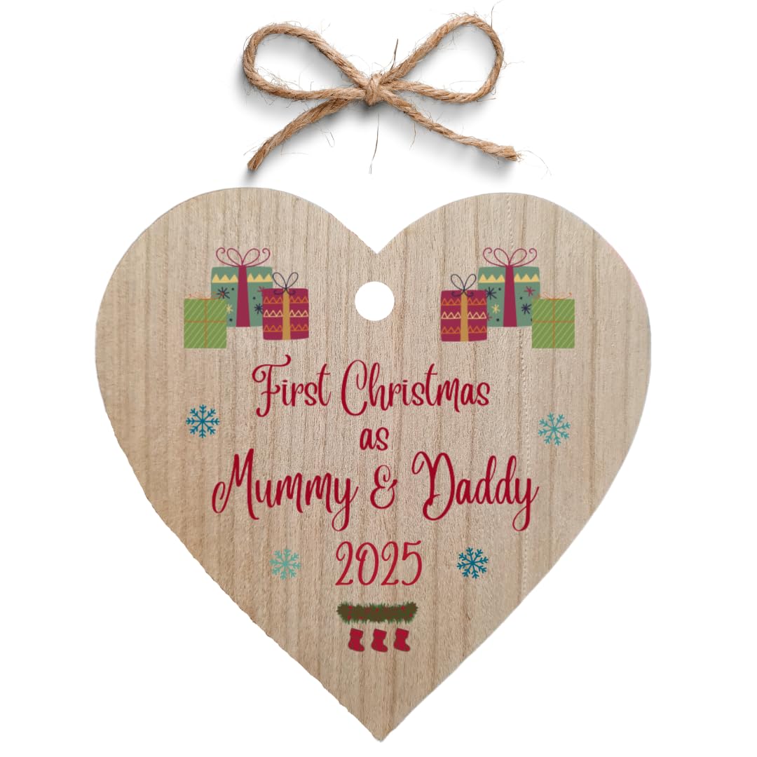 Second Ave First Christmas as Mummy & Daddy Cherry Wood Hanging Heart Christmas Xmas Tree Decoration Bauble