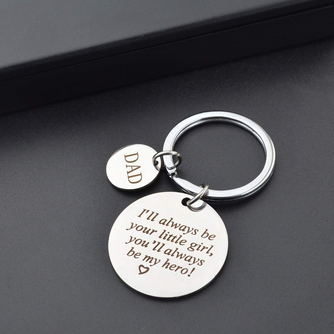 Tongcloud Father\'s Day Keychain - I\'ll Always Be Your Little Girl You Will Always Be My Hero Charm Keychain for Daddy