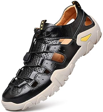 tqgold® Herren Leder Sandalen Sommer Outdoor Sport Schnellverschluss Geschlossene Wandersandale