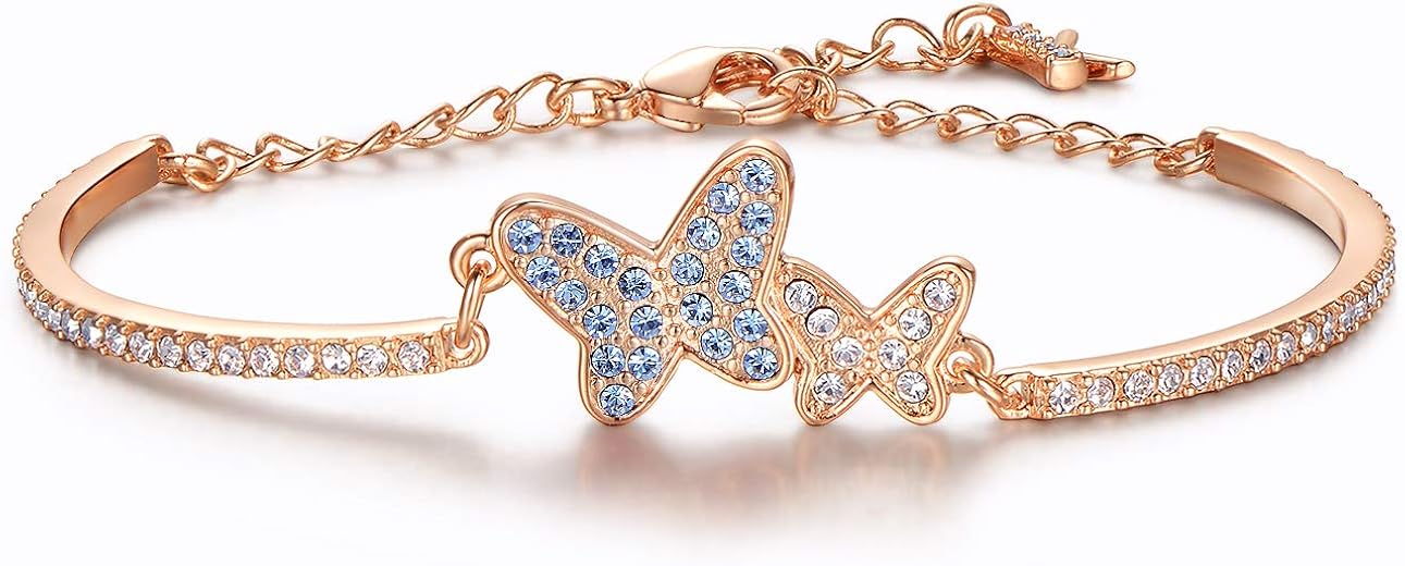 Amazon.com: KIMILILY Jewelry Gifts for Women Girl Her Butterfly Adjustable  Link Bangle Bracelet with Crystals from Swarovski: Clothing