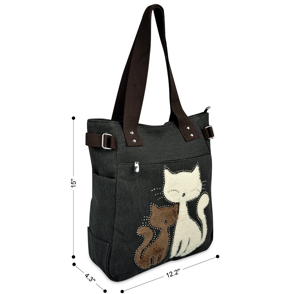 VBIGER Borse Tote Bag da Donna in Tela Gatto Carino (Nero)