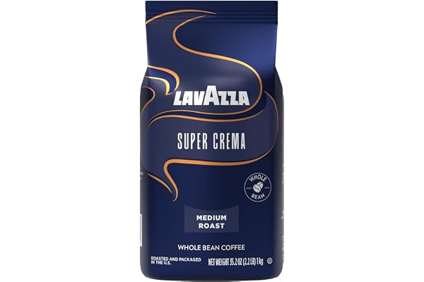 Lavazza Super Crema Whole Bean Coffee, Medium Espresso Roast, Arabica and Robusta Blend, 2.2 lb Bag, Package May Vary (Pack o