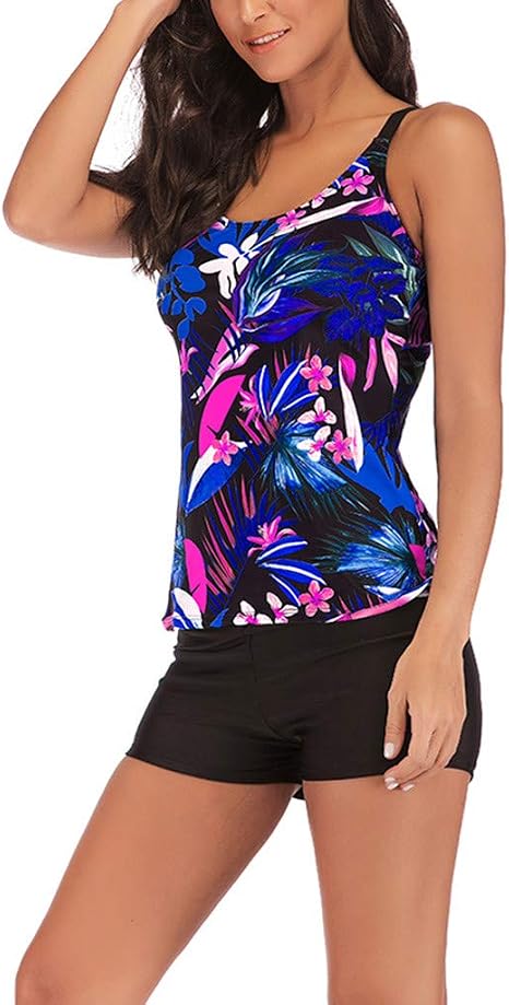Maillot De Bain Maternité 2 Pièces Tankini - Imprimé Floral Rembourré - Haut Volant Et Bas Shorty
