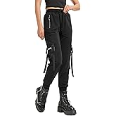 MEINVQIAOTI Streetwear Baggy Cargo Sweatpants for Women Functional Streamer Jogger Techwear Black Cargo Pants for Women