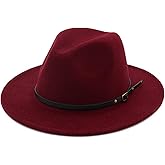 AQOKKA Classic Felt Fedora Hats for Men Women Wool Floppy Wide Brim Panama Hat with Belt Buckle