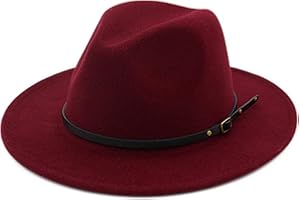 AQOKKA Classic Felt Fedora Hats for Men Women Wool Floppy Wide Brim Panama Hat with Belt Buckle