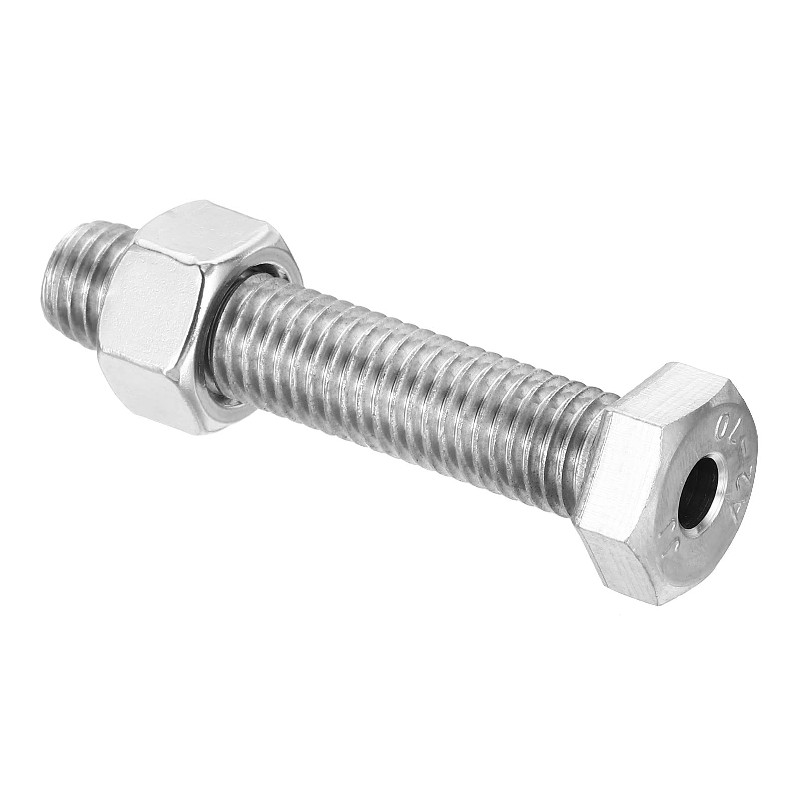 PATIKIL M12x60mm Hollow External Hexagon Screw, 1 Set Cylindrical Lamp Threading Socket Screws Through Hole Bolt with Nut 304 Stainless Steel