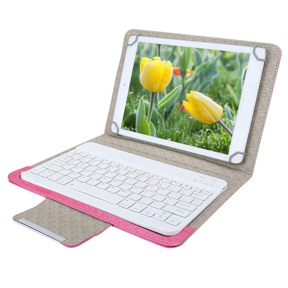Dilwe1 10'' Tablet Keyboard, 2-in-1 Portable Bluetooth Wireless Keyboard & PU Leather Case, Universal for Tablet and Huge Screen Mobile Phone(Pink)