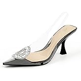 JENN ARDOR Clear Heels for Women Slingback Pointed Closed Toe Heels with Rhinestones 3 inch Comfortable Stiletto Sandals Pumps Wedding Party Dress Shoes