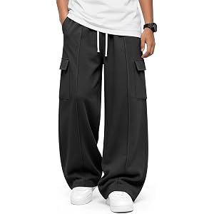 Joiceful Boy's Baggy Cargo Sweatpants | Cargo Pockets, Wide Leg Pants, Casual, Athletic, Baggy, Loose Fit, Elastic Waist, Tee