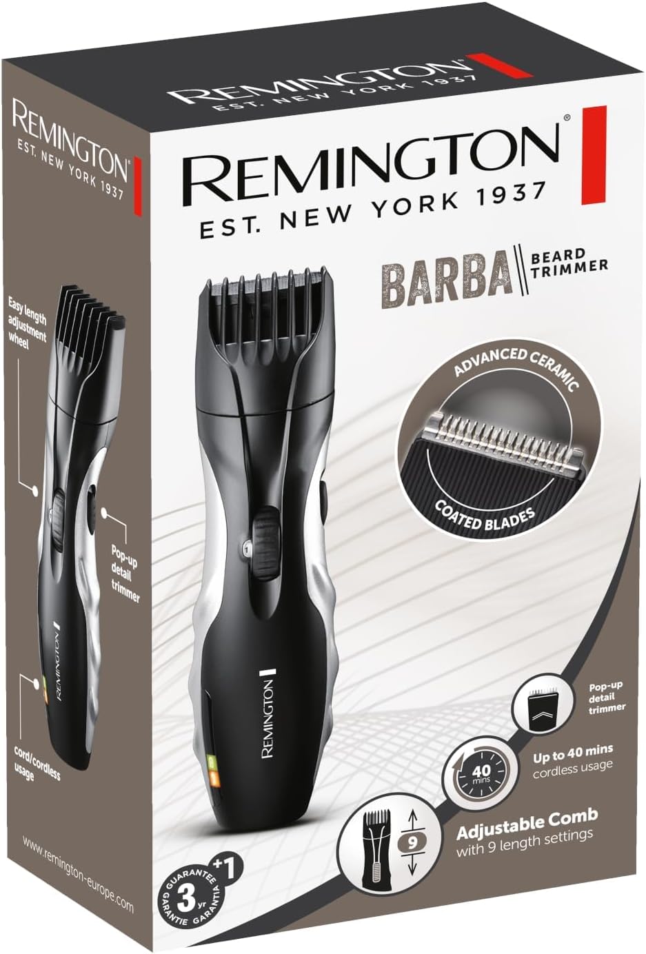 Remington MB320C Barba Beard Trimmer with Ceramic Blades 9 Length Settings
