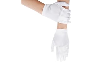 HAIFAFAFAING White Gloves for Girls, Satin Princess Gloves for Holiday and Pageant, Wrist Length, Small (4-14 Years)