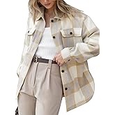 Beaully Women's Flannel Plaid Shacket Fall Winter Outfits Long Sleeve Button Down Shirts Jacket Coats with Side Pockets