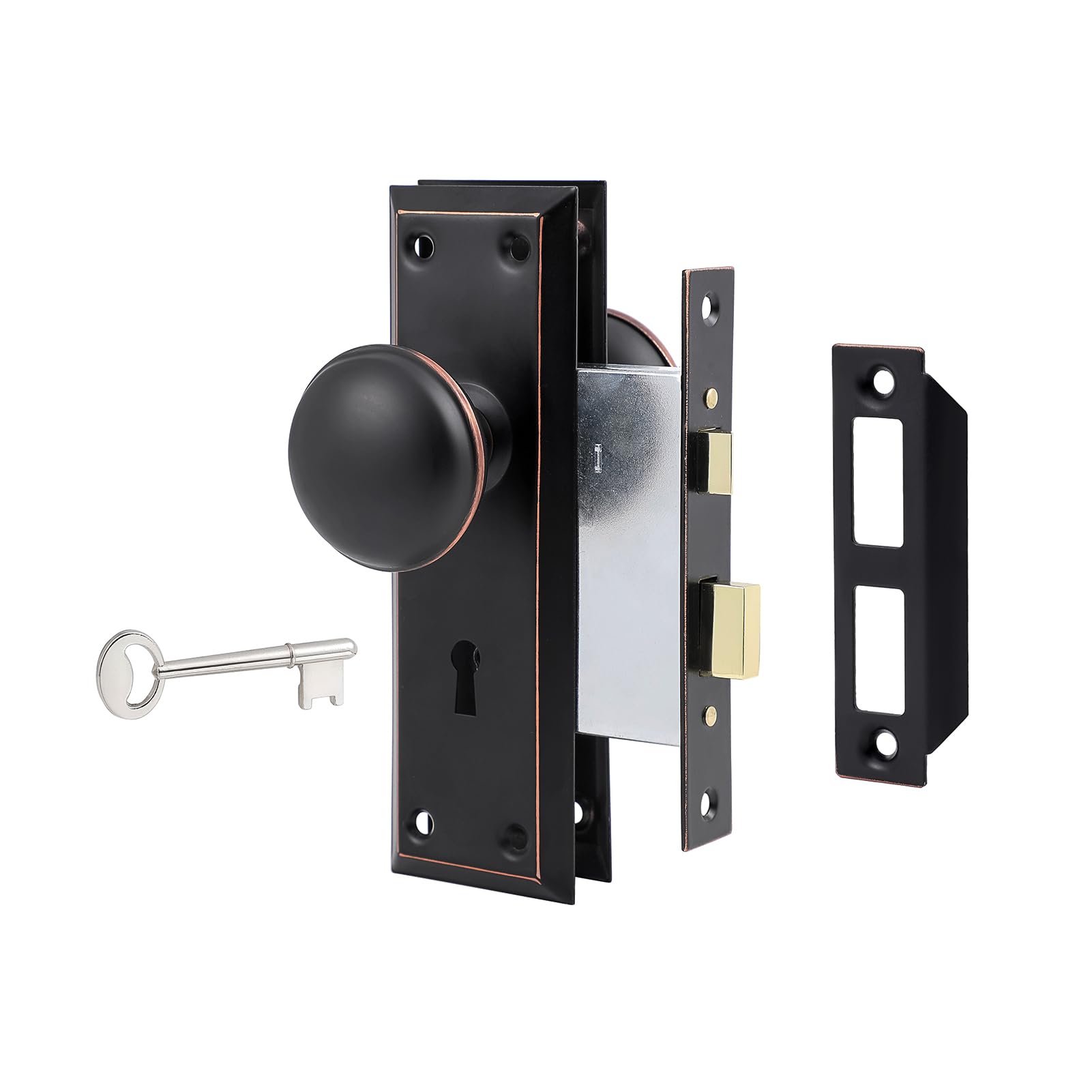 Photo 1 of Newliplace Mortise Lock Set for Interior Door, Vintage Door Knobs with Lock and Skeleton Key, Antique Door Knobs Oil Rubbed Bronze Finish