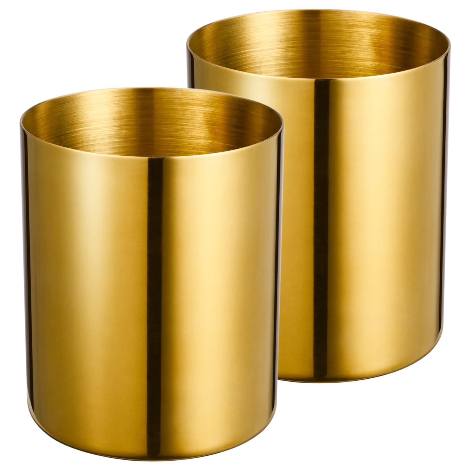 Lidwot Golden 304 Stainless Steel Pen Holder Set of 2 – Vacuum Coated and Fade-Resistant Round Nordic Style Metal Cup for Desk, Stationery, Kitchen Tools and Makeup Brushes Storage
