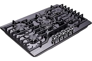 DELITIAN 30 Inch Gas Cooktop DT5711BN Stainless Steel 5 Burner Gas Stove Top LPG/NG Convertible Gas Stovetop Thermocouple Protection Gas Cooktop