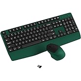 COVEVA Wireless Keyboard and Mouse Combo, Ergonomic Keyboard with Wrist Rest, 2.4Ghz Wireless Connection, Compatible with PC/Laptop/Windows/Mac for Home and Office Use (Black Green)