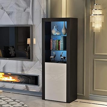 Blackpoolal Modern Tall Display Cabinet Front Transparent Glass