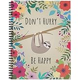 Gotcha Covered Notebooks Softcover Be Happy 8.5" x 11" Funny Sloth Spiral Notebook/Journal, 120 Wide Ruled Pages, Durable Gloss Laminated Cover, Black Wire-o Spiral. Made in the USA