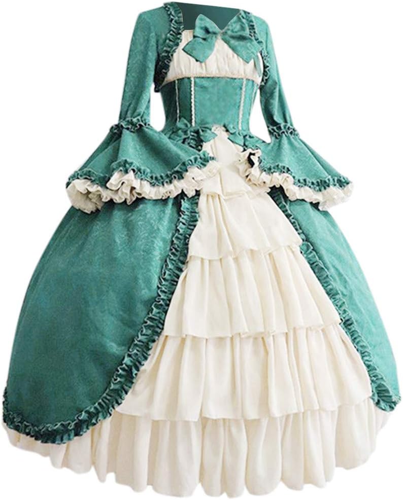 Women's Royal Vintage Medieval Dresses Long Sleeves Bowknot Lolita Princess Dress Gothic Gown