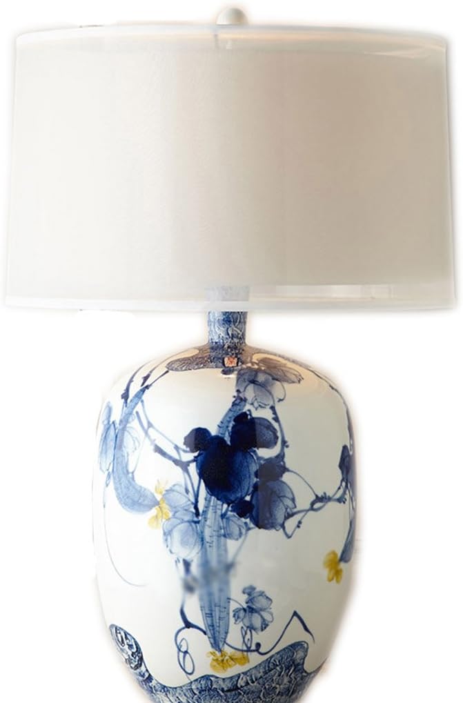 Wamnyng Table Lamp Bedroom New Chinese Style Simple Bedroom Bedside Lamp Hand-Painted Blue and White Porcelain Table Lamp Living Room Ceramic Large Creative Decorative Table Lamp