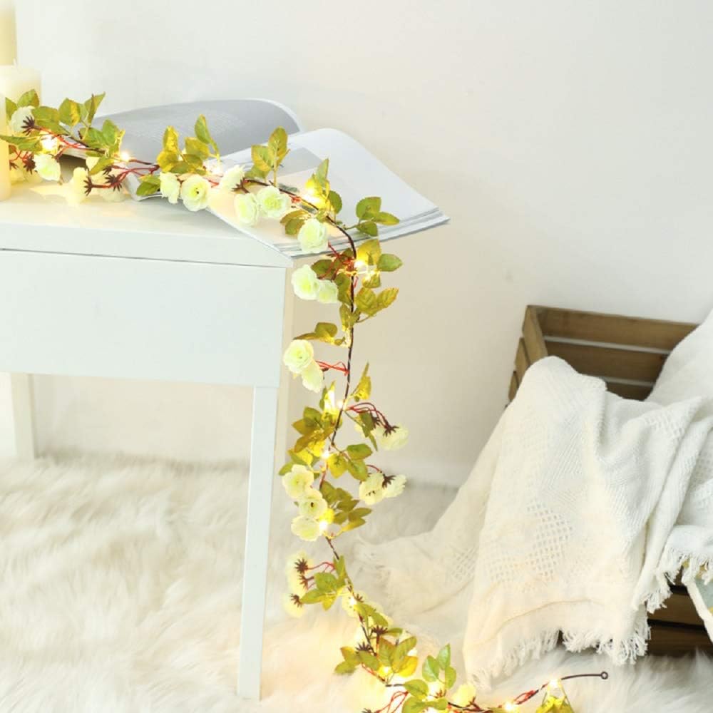 20 LED Rose Flower Leaf Garland String Lights Battery Operated Romantic Fairy Lights for Valentine's Day, Wedding - Image 3