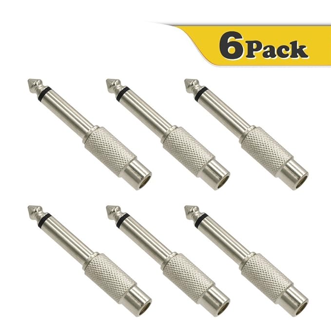 VCE 6 Stück Audio Adapter 6,35 mm Klinkenstecker auf Chinch Buchse Mono 6,3mm Klinke Stecker auf Cinch Buchse Kupplung 6,35 K