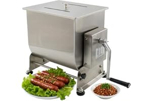CLIVIA Manual Meat Mixer, 30 Pound Meat Mixer for Sausage, 30lbs Capacity Tilt Tank Sausage Mixer Stainless Steel Food Processer for Meat, Vegetable, Burger, Dumplings