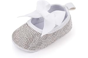 OAISNIT Baby Girls Mary Jane Flats Sparkly Bow Diamonds Princess Dress Shoes Anti-Slip Infant Crib Shoes