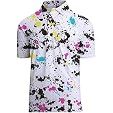 Actflare Golf Shirts for Men Printed Performance Moisture Wicking Short Sleeve Dry Fit Polo Shirts