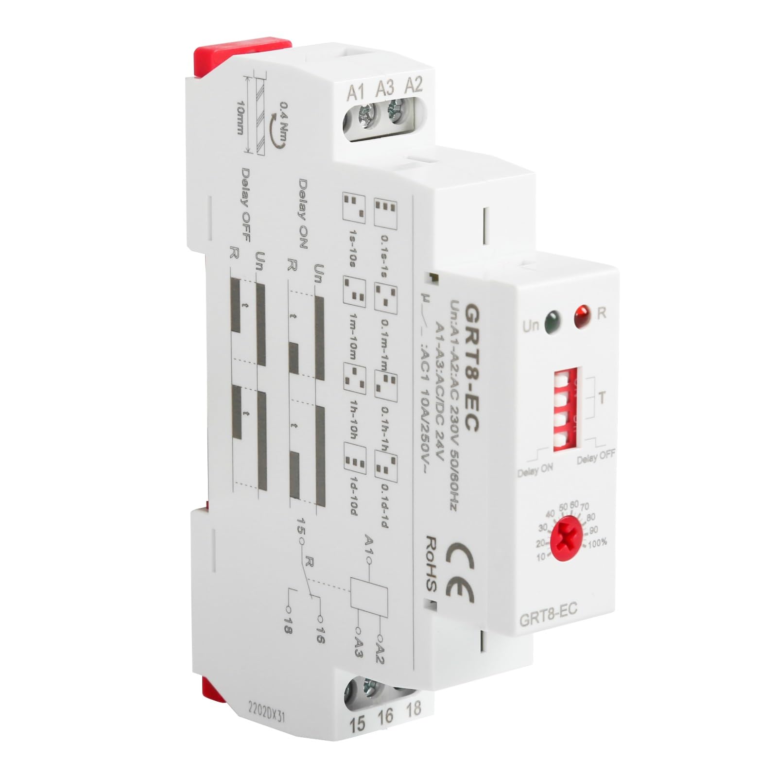DEWIN Time Relay, GRT8-EC Single Function Timer Relay On/Off Delay Relay LED Light Indication AC220V/DC24V