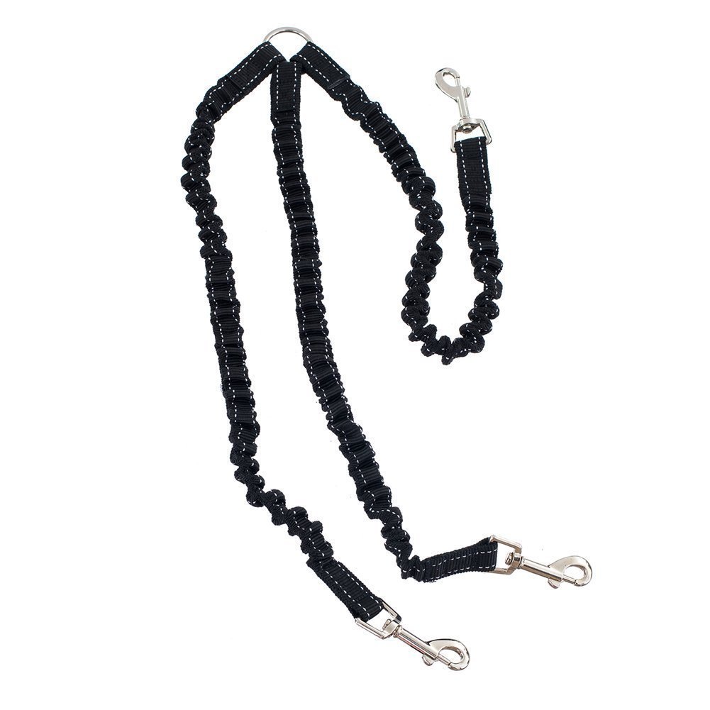 STGOOD Heavy Duty Sturdy 3 Way Nylon No Tangle Dog Pet Coupler Leash Reflective, Adjustable No Pull Elastic Three Way Dog Trainnig Coupler Black (For Three Dogs)