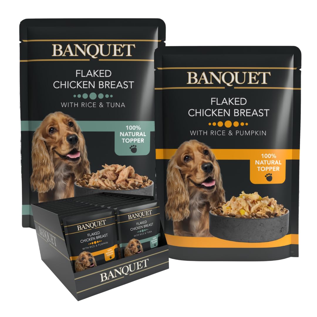 HiLife Banquet Adult Wet Dog Food, Flaked Chicken Breast with Rice & Tuna / Flaked Chicken Breast with Rice & Pumpkin, 100% Natural Ingredients (30 Pouches x 100g)
