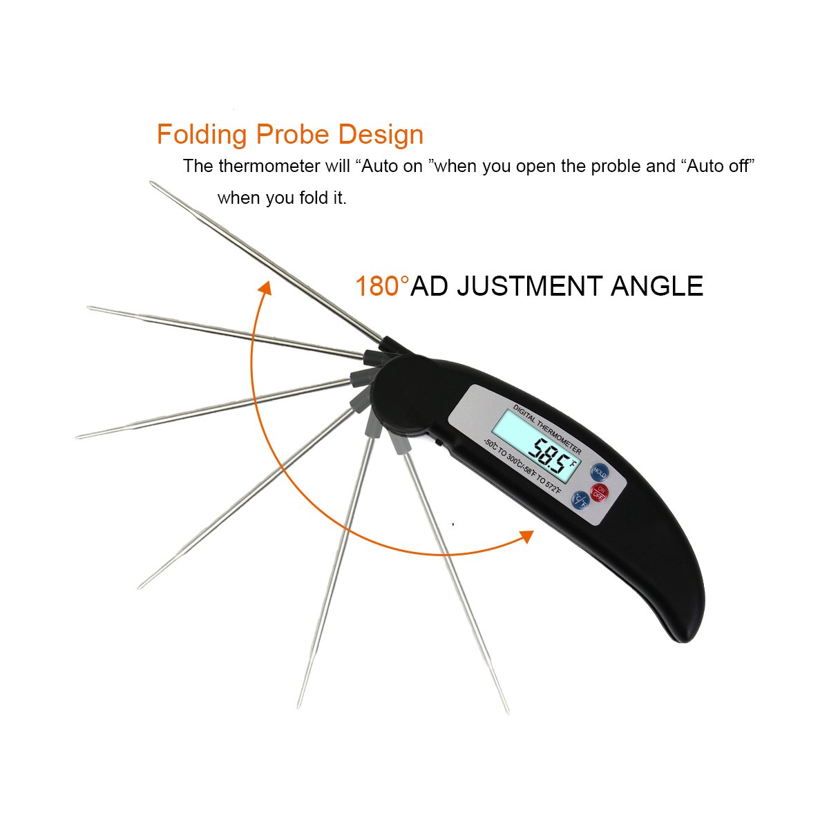ALLESCOOL Digital Food Thermometer, Instant Read Meat Thermometer with Foldable Probe,Probe for Kitchen Cooking, BBQ, Poultry, Grill Food, Fast & Auto On/Off(black)